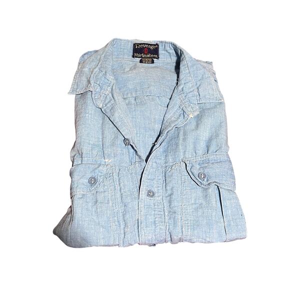 Revenge Shirtmakers Vintage Blue Chambray Military Style Button Down Size M - Picture 8 of 9